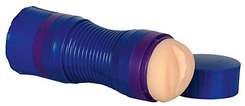 You2Toys Twins to go Pussy & Ass- softe Taschenmuschi in blauer Dose, gefühlsechte Taschenmuschi mit Vagina- und Anusöffnung, Masturbator mit Reizrillen und -noppen, hautfarben