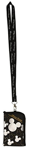 Disney Mickey Mouse Black Silver Lanyard with Cell Phone Case or Coin Purse (1 Lanyard)