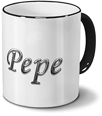 printplanet Tasse mit Namen Pepe - Motiv Chrom-Schriftzug - Namenstasse, Kaffeebecher, Mug, Becher, Kaffeetasse - Farbe Schwarz