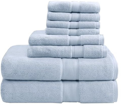 Madison Park Signature Türkische Badetücher, 800 g/m², 100% Baumwolle, übergroßes Badetuch-Set, 8-teilig, bestehend aus 2 Badetüchern, 2 Handtüchern und 4 Waschtüchern, Hellblau