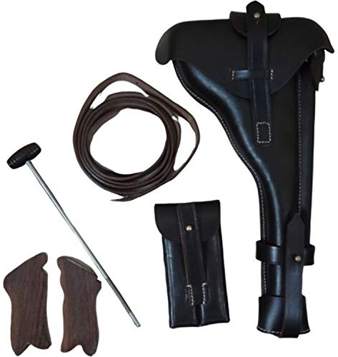 warreplica Artillerie Luger P08 Holster 8 Fass mit Reinigungsstange + Werkzeug & Handgriffe - Reproduktion