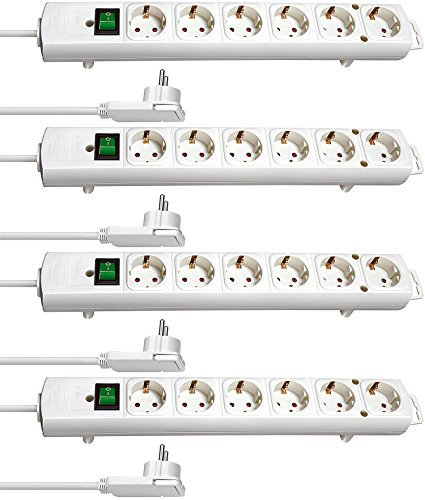 Brennenstuhl Steckdosenleiste Comfort Line Plus 6 (mit Flachsteckerschalter, 2m Kabel, extra breiter Abstand am Gerät, Farbe: weiß