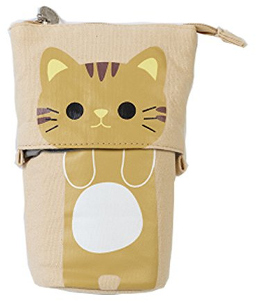 iSuperb Leinwand und PU Verwandeln Mäppchen Etuischule Täschchen Federmäppchen Kosmetiktasche Organisator Süße Kätzchen in 3 Farbe 19 x 12.5 x 7.5cm (KhakiGelb)