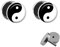 Treuheld® | SET - YING und YANG - 2 Ohrstecker zum Schrauben mit chinesischen Zeichen | SCHWARZ-WEIßE FAKE PLUGs mit Symbol Ø 10mm - OHRRINGE Fake Tunnel - Silber - Daoismus - Chirurgenstahl