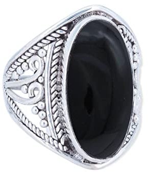 mantraroma Ring 925 Silber Damen Onyx Edelstein schwarz ausgefallen verspielt