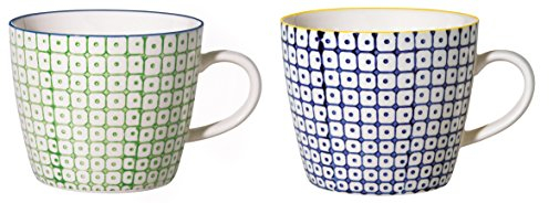 Bloomingville Tassen mit Henkel Carla Lapis Retro Kaffeetasse Teetasse Vintage dickwandige ø 9,5 x H 8 cm, grün lapis blau, Keramik, 2er Set, fasst ca. 280 ml