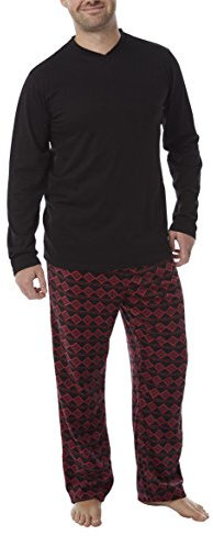 i-smalls Ltd Pigiama Invernale da Uomo, con Maglia in Jersey e Pantaloni morbidissimi in Pile, con Stampa Fairisle (da S a 5XL) - XXX-Large Chest 47-50 (120-127cm) - Black/Red