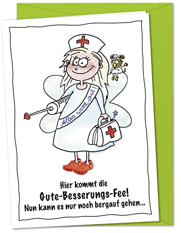 bernsteinfee-CARDS XL Karte Die gute Besserungsfee - Süße Genesungskarte gegen alle kleinen Wehwehchen, um schnelle und gute Besserung zu wünschen - Grußkarte inklusive Umschlag (DIN A5)