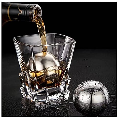 Whisky Steine Edelstahl Eiswürfel Ball Set-2 Wiederverwendbare Kühlsteine Geschenkset Ice Whiskey Stones Rocks