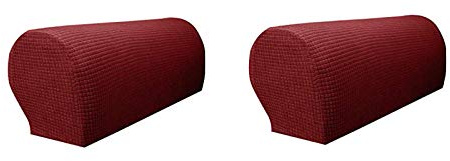JLMMSS Pack of 2, Stretch Spandex Waterproof Armrest Cover Anti-slip Sofa Couch Handrail gloves Slipcover Stretchy Armrest Cover Armchairs Sofa Arm Covers Furniture Arm Protector (Wine red(a pair))