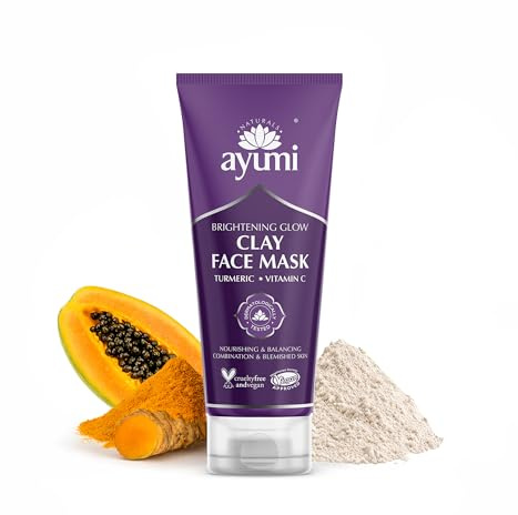 Ayumi Brightening Clay Mask for Dull Skin | Turmeric Face Mask | Clay Face Mask for Pores | Vitamin C for Dark Spot Treatment | Hydrating Face Mask with Argan Oil |Natural Mask for Face care | 1x100ml