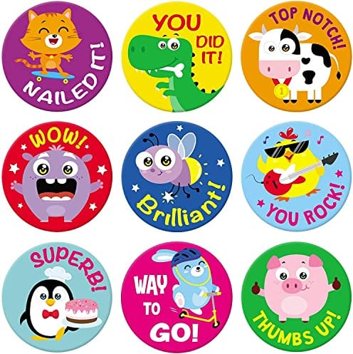 Sweetzer & Orange Teacher Reward Stickers – 1008 in 9 Designs, 1-Inch Motivational Sticker for Kids, Potty Training Reward and Teacher Supplies for Classroom