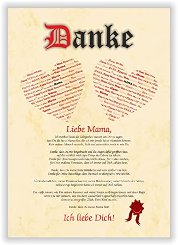 Druck-Geschenk Urkunde Danksagung Muttertag Geschenkidee Mutti Liebeserklärung für Mama mit Glückwunschkarte und Umschlag (Beige, A4, 1 Stück)