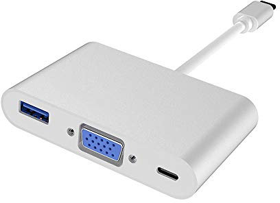 Cuxnoo Adaptador USB C a VGA Multipuerto USB-C Hub con Tipo C PD 60W Carga rápida y USB 3.0 para USB-C Thunderbolt 3 Port iPad Pro, MacBook Pro, Retina, Air, etc a Monitor VGA, proyector y más