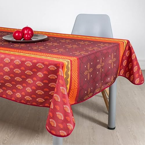 Villages de Provence Rechteckige schmutzabweisende Tischdecke - Faltenbeständig und 100% Polyester - Rot - 200x150 cm - Zazou - 4/6 Besteck - Innen oder Außen - Esstisch, Küche oder Garten