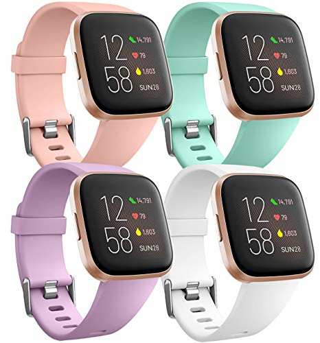 Ouwegaga Weiches Silikon Ersatz Armband Kompatibel für Fitbit Versa Armband/Fitbit Versa Lite Armband/Fitbit Versa 2 Armband, Damen Herren Klein Pink/Aqua/Lavendel/Weiß