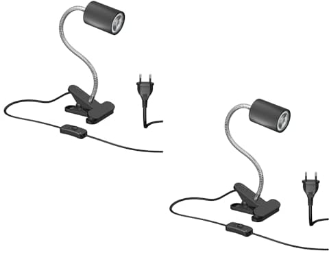 ledscom.de 2 Stück Klemmleuchte WAIKA mit Schwanenhals und Schalter schwarz matt, inkl. GU10 LED Lampe (warmweiß, 5,4W, 510lm, 50°)
