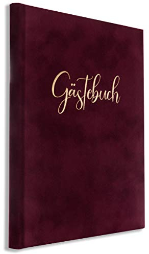 online-stammbuch Gästebuch aus Samt in Bordeaux Weinrot zur Hochzeit, Taufe, Geburtstag, Konfirmation, Ferienwohnung, UVM. 23x18 cm, 124 Seiten