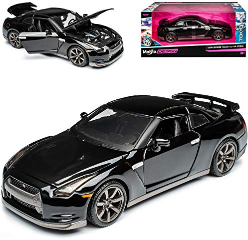 Nisan Skyline GTR R35 Coupe Tuning Schwarz Ab 2009 1/24 Maisto Modell Auto mit individiuellem Wunschkennzeichen