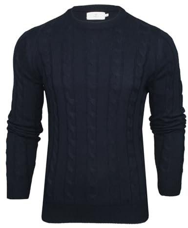 Xact Men's Crew Neck Cable Knit Jumper (Navy) M