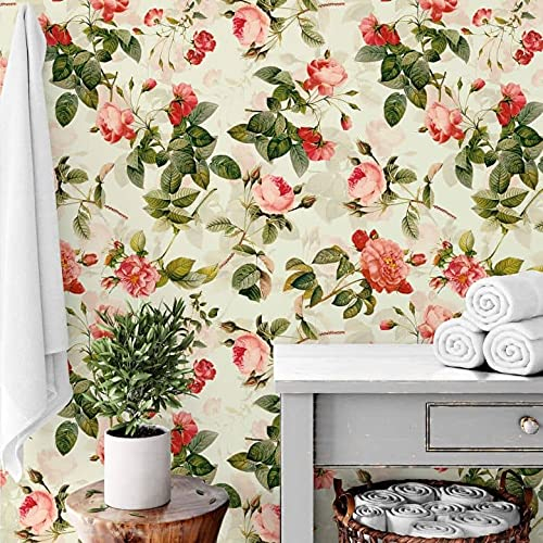 K&L Wall Art Vintage Rosentapete Wohnzimmer Vliestapete Blumen Tapeten Mustertapete Floral Rote Rosen Natur Tapete 048 m x 528 m