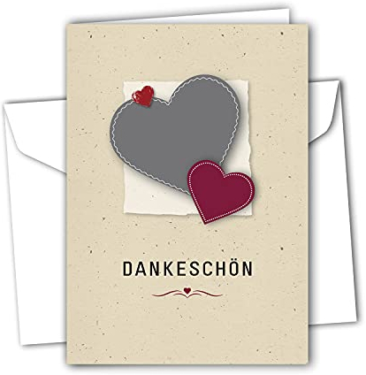 RotfuchsDesign – 12 Danke Karten mit Herz Dankeskarten Danksagung Dankeschön mit Umschlägen Klappkarte Herz Danke sagen Blanko DIN A6 Hochzeit Taufe Geburtstag Jubiläum Feier Konfirmation Kommunion