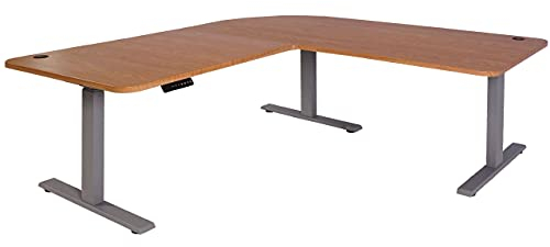 Mendler Eck-Schreibtisch HWC-D40, Computertisch elektrisch höhenverstellbar 178x178cm 84kg MVG - braun Struktur, grau