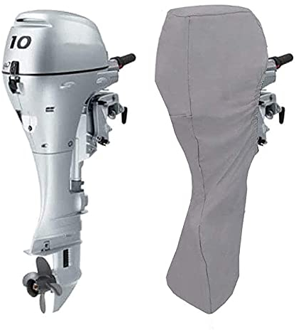 WWYL Motorabdeckung Für Boote,Außenborder Abdeckung,mit 420D Heavy Duty Oxford-Gewebe + Zusätzlicher PVC-Beschichtung Wasserdicht Außenborder Persenning Abdeckung (15-20HP,Argent)