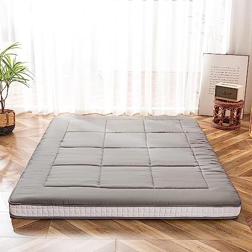 MAXYOYO Futon-Matratze, gepolsterte japanische Bodenmatratze, gesteppte Bett-Matratzenauflage, extra dick, faltbare Isomatte, atmungsaktive Bodenliege, Gästebett für Camping-Couch (Grau, Einzelbett)