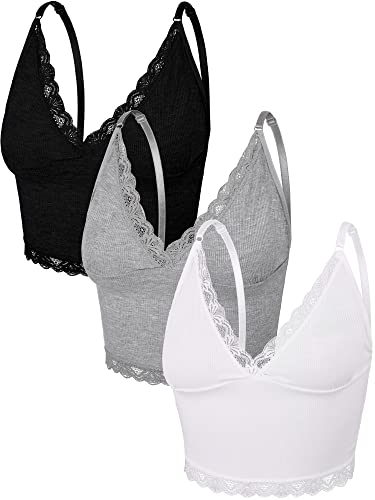 Bencailor 3 Canotte Corte da Donna in Maglia Top in Pizzo (Nero, Bianco, Grigio Chiaro, S)