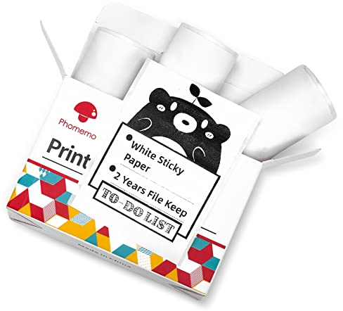 Phomemo T02/M02X/M02L/Q02 Aufkleberpapier – 3 Rollen selbstklebendes Thermodruckerpapier, 53 mm x 3,5 m, 2 Jahre Konservierung, Schwarz auf Weiß für Phomemo T02/M02X/M02L/Q02 Taschendrucker