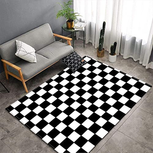 Mateju Moderne Tapis de Salon, Grand Tapis de Zone, Géométrie Damier Tapis de Couloir, Flanelle Tapis Antidérapants, 3D Tapis pour Salon Cuisine Chambre Décor (60x90cm,Noir Blanc)