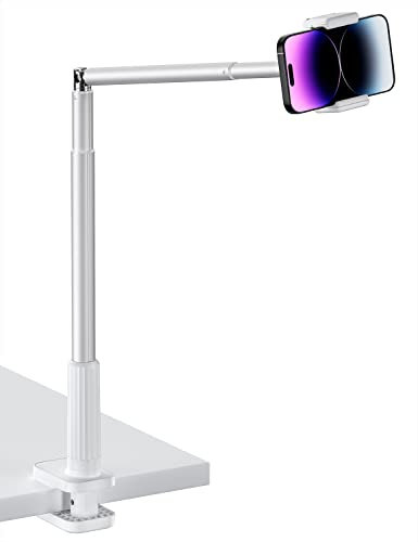 Viozon 3.5-6.7 Phone Holder, Flexible Long Arm,Overhead Mount,360° Angle Adjustable,Aluminum Alloy, C Clamp for Headboard Bedside&Table&Desk,Compatible with iPhone 14 Plus/Pro Max XR X Plus