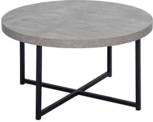 HOMCOM Table Basse Ronde Effet béton ciré en Bois et métal - Ø 80 x 45 cm - piètement croisé