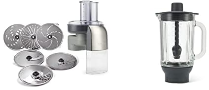 KENWOOD AT340 Slicer/Shredder Attachment Chef & KAH359GL Blender Attachment for Kitchen Machines Glass and Black