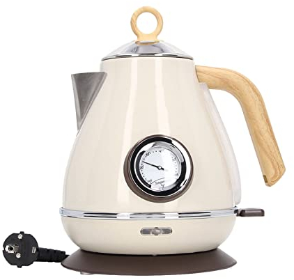 Elektrischer Wasserkocher, 1.7 L Retro Lack Bakelit Elektrischer Teekessel mit 360 Grad drehbarem Sockel, Abschaltautomatik & Trockengehschutz, 1850W Schnellkochend, Temperaturanze (Weiß)