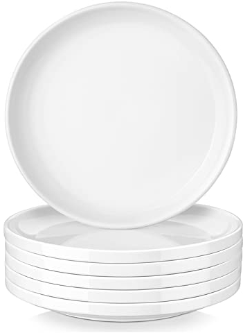 LOVECASA Lot de 6 Assiettes Plates en Porcelaine | Assiette à Dîner Blanc | Ø26.6 x H3.3 cm | Écologique - Lavable au Lave-Vaisselle - Empilable