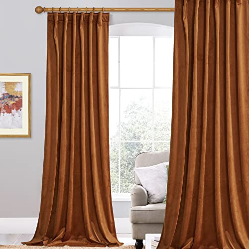 StangH Samtvorhänge, edle Dekoration für Ferienhaus, schwere Dicke Hintergründe, lichtblockierend, wärmeisoliert, Vorhänge für Schlafzimmer, B 132 x L 213 cm, 1 Vorhang, dunkelorange