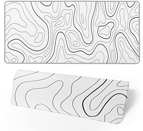 Extended XL Gaming Mouse Pad - Topographic Desk Pad - White & Black
