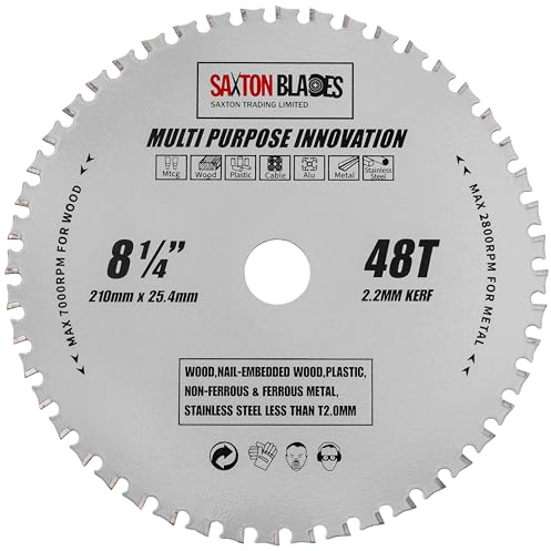 TCT21048TMPT254B Saxton TCT Multi Purpose Innovation Circular Saw Blade 210mm x 48T X 25.4mm Bore Wood and Metal fits Evolution