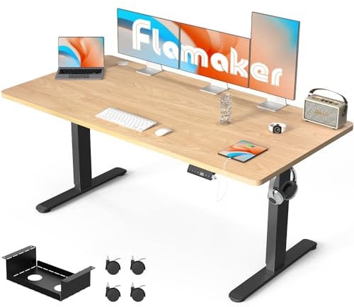 Flamaker Höhenverstellbarer Schreibtisch 180 x 80 cm, Schreibtisch Höhenverstellbar Elektrisch mit Memory Funktion, Computertisch mit Kabelmanagement, Standing Desk, Stehpult, Bürotisch, Beige