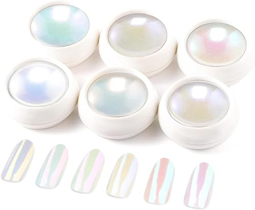 BISHENGYF Chrome Nail Powder-6 Colors Iridescent Aurora Pearl Effect Nail Powder【2024 Super Mirror Effect】Chrome Powder Pigment Pulver FüR NäGel, Glazed Donut Glitzerpuder Cromepulver Nägel