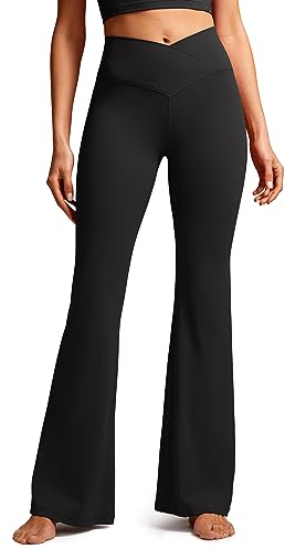 CRZ YOGA Damen Butterluxe Bootcut Schlaghose Yoga Leggings Crossover High Waist Blickdicht Sporthose Fitnesshose - 79cm Schwarz 38