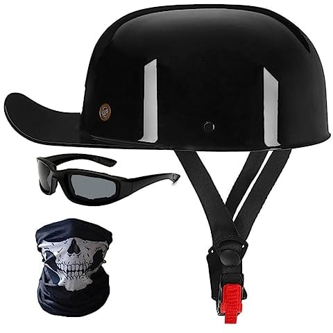 HHSDB Halbschalenhelm Motorradhelm ECE-Zulassung Baseball Cap Mit Fahrradbrille Fahrradvisier Cruiser Chopper Scooter Helm Herren Retro Motorrad Halbhelm Männer Frauen Mofa Helm 57-62cm Schwarz