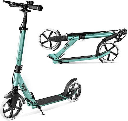 Movino Comfort+ City Scooter | Handbremse | Klappbar und Höhenverstellbar | Aluminium Roller mit Stoßdämpfer Breite Räder Cooles Design XXL-Reifen | Roller für Kinder & Erwachsene Tretroller 4,3 kg