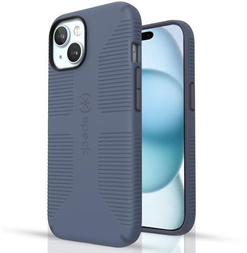 Speck CandyShell Grip iPhone 15 Plus & iPhone 14 Plus Case - Built for MagSafe, Drop Protection Grip - Scratch Resistant, Soft Touch, 6.7 Inch Phone Case - Mystery Blue/Faded Denim