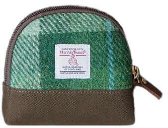 TAILORMAP Harris Tweed Nischen-Geldbörse, Lippenstift-Tasche, Mini-Kosmetiktasche, kleine Organizer-Tasche mit Reißverschluss für Damen und Herren, Grün , Art Plaid