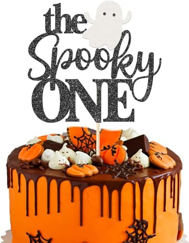 1 Stück The Spooky One Cake Topper Glitzer The Spooky One Halloween Geburtstag Tortendeko 1. Geburtstag Goast Kuchen Dekorationen für Halloween Kinder Geburtstag Party Supplies Schwarz