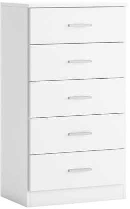 Mobelcenter, Cómoda 5 cajones Couple, Mueble Dormitorio 5 Cajones, Cómoda 50 cm. Blanco Mate. Medidas: 50 cm Ancho x 90,4 cm Alto x 33,3 cm Fondo (1445)