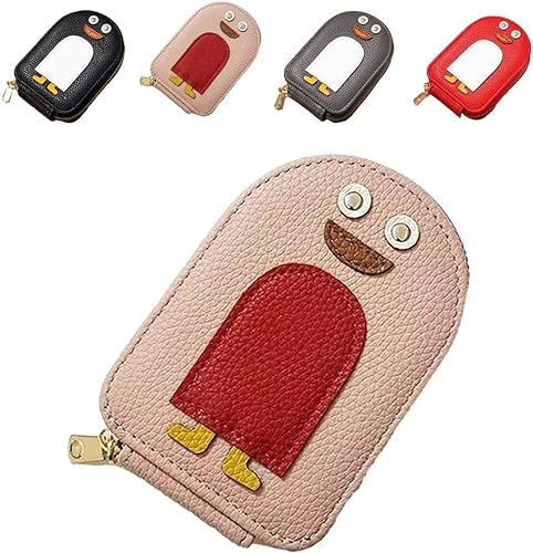 Aicoyiu Niedliche Pinguine PU Kreditkarten-Geldbörse, niedlicher Pinguin-Kartenhalter, tragbare Kreditkartenetuis für Frauen, Mini-Geldbörse, mehrere Fächer, Kreditkartenfach, rose, 12 cm, Klassisch